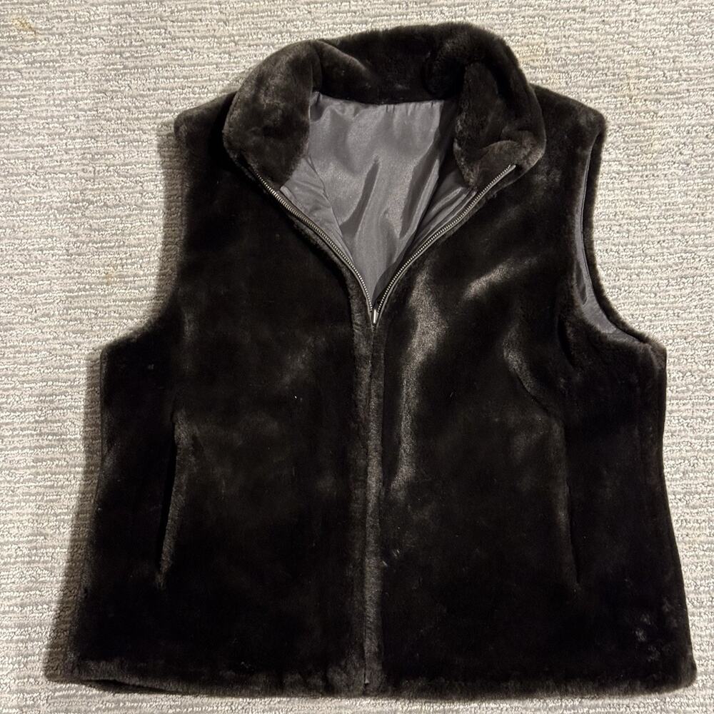 Blassport size M‎ Brown Reversible Faux Fur Zip Up Vest